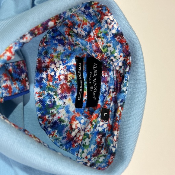 Alex Vando Golf Polo Shirt Men Medium Blue Short Sleeve Floral Athleisure Casual - Picture 6 of 11